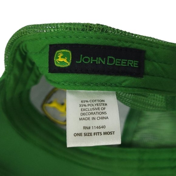 John Deere Mesh Adjustable Strapback Cap Trucker Farmer Hat Logo Patch Green - Picture 12 of 12